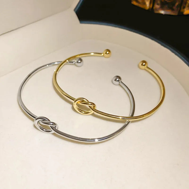 Knot Cuff Bangle Bracelet | Gold & Silver Stainless Steel Serenyah