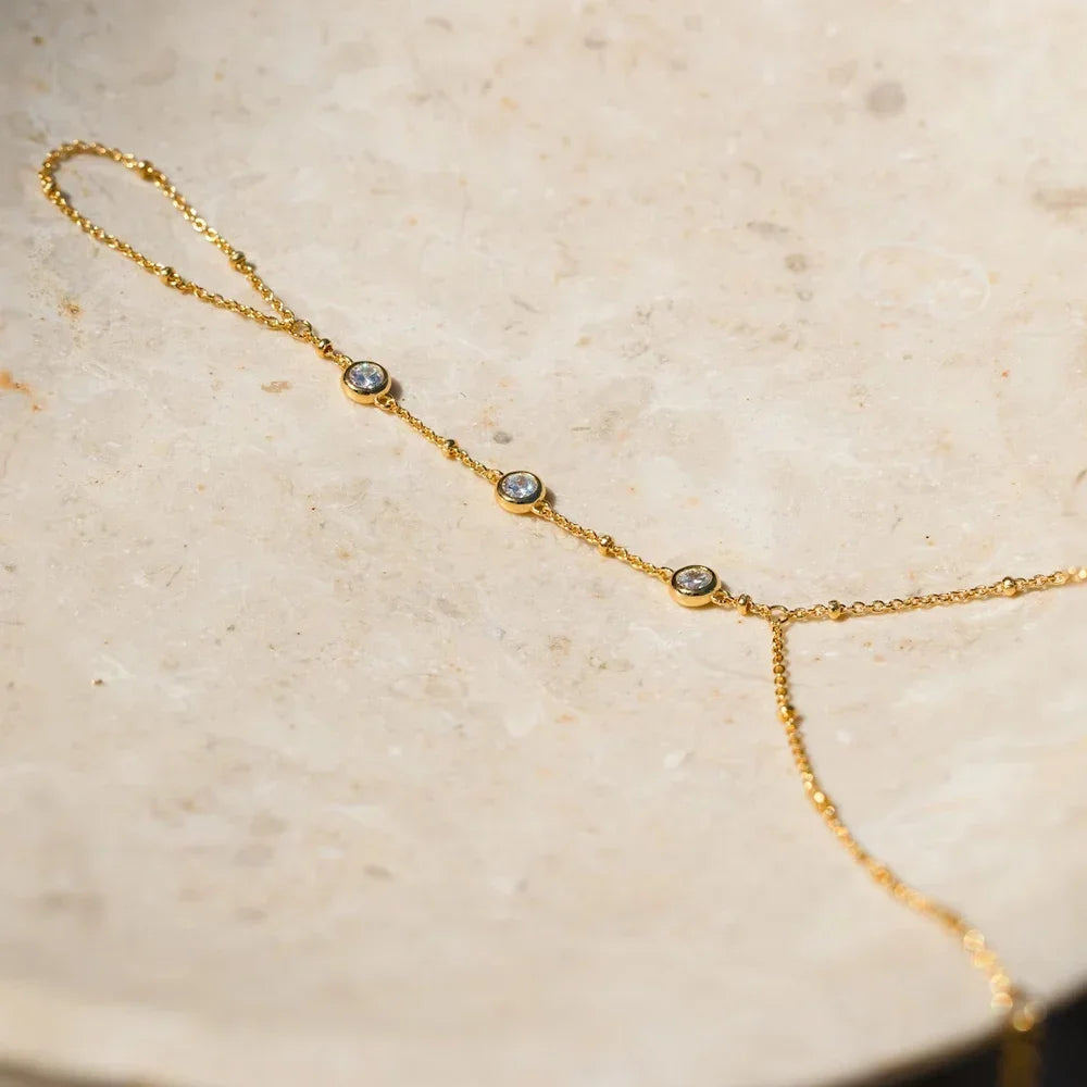 Zirconia Hand Chain Ring Bracelet | Gold-Plated Stainless Steel Serenyah