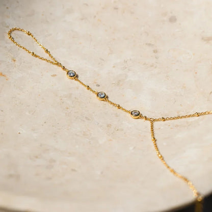 Zirconia Hand Chain Ring Bracelet | Gold-Plated Stainless Steel Serenyah