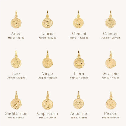 Zodiac Coin Pendant Necklace | All 12 Signs | Gold-Plated Stainless Steel Serenyah