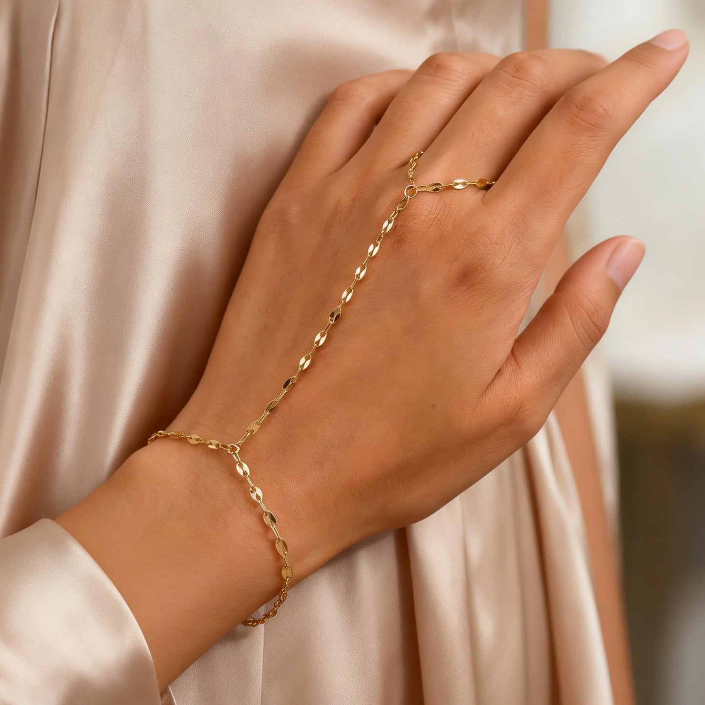 Mirror Link Hand Chain Bracelet | Gold-Plated Stainless Steel Serenyah