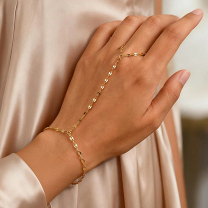 Mirror Link Hand Chain Bracelet | Gold-Plated Stainless Steel Serenyah