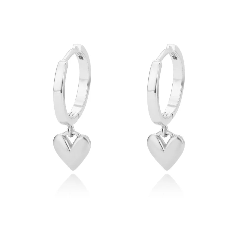 Puffy Heart Charm Hoop Earrings | Silver Stainless Steel Serenyah