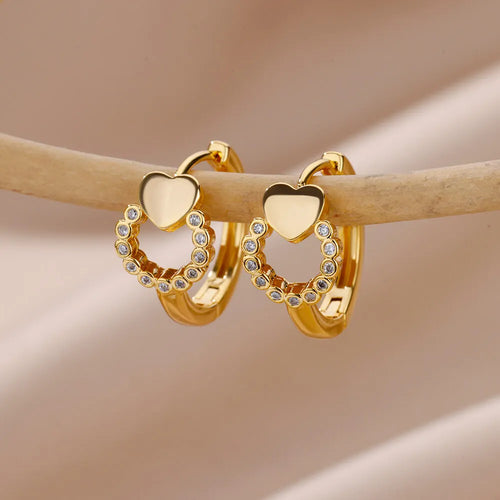 Heart & Zirconia Hoop Earrings | Gold-Plated Stainless Steel Serenyah