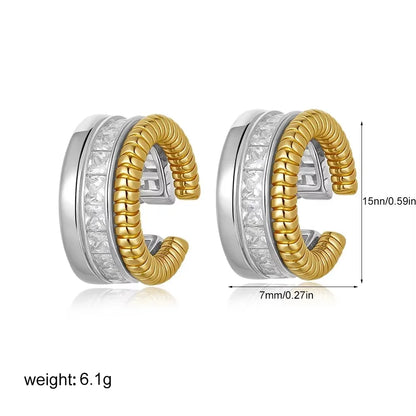 Two-Tone Triple Layer Huggie Earrings | Princess Zirconia & Coiled Gold Serenyah