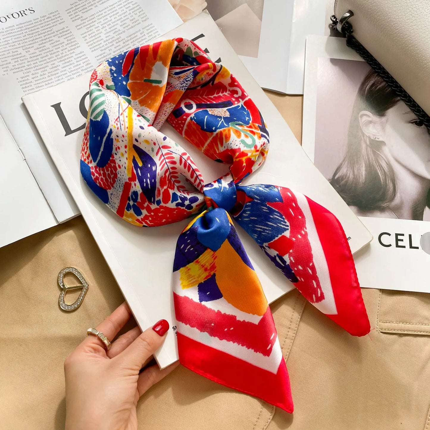 Silk-Touch Square Scarf Plaid Print Serenyah