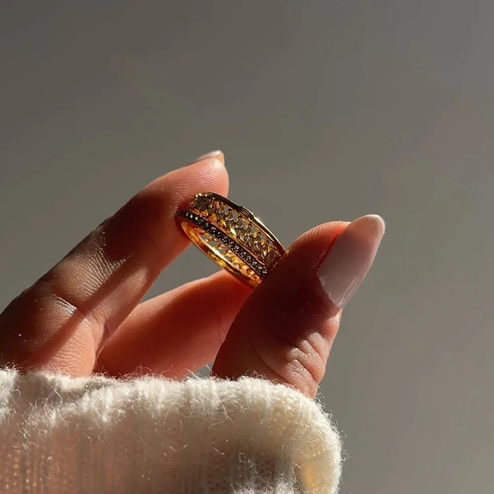 Gold Stacking Ring Set of 3 | Zirconia Eternity, Milgrain & Plain Band Serenyah