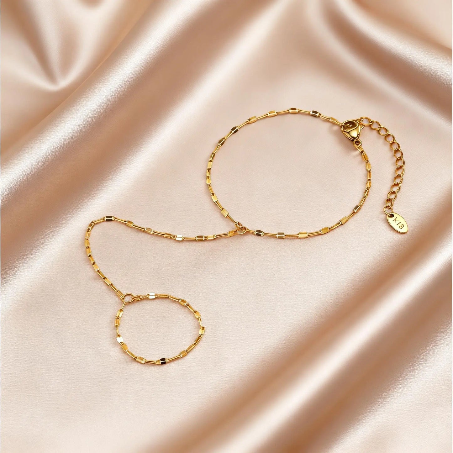 Mirror Link Hand Chain Bracelet | Gold-Plated Stainless Steel Serenyah