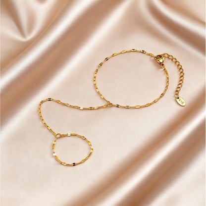 Mirror Link Hand Chain Bracelet | Gold-Plated Stainless Steel Serenyah