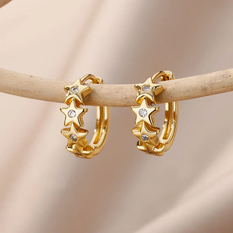 Star Link Zirconia Hoop Earrings | Gold-Plated Stainless Steel Serenyah