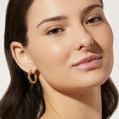 Bamboo Huggie Hoop Earrings | Gold-Plated Stainless Steel Serenyah