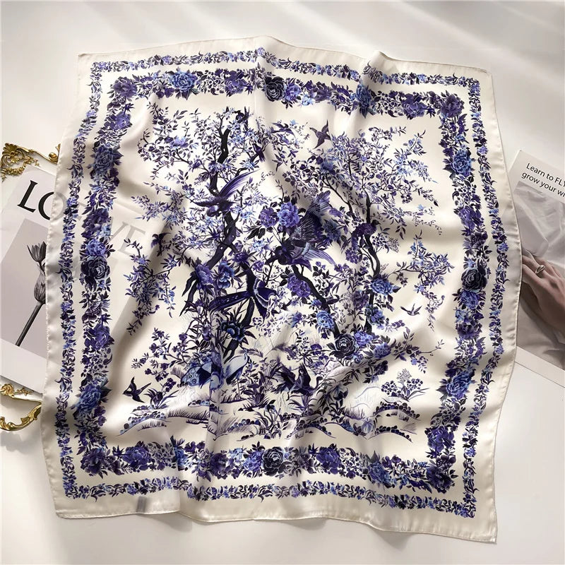 Silk-Touch Square Scarf Plaid Print Serenyah