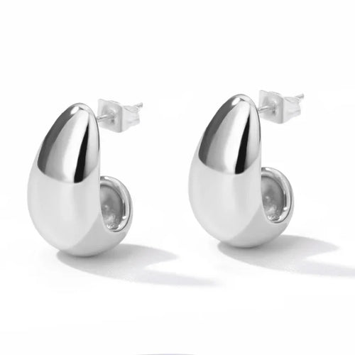 Chunky Teardrop Stud Earrings | Silver Stainless Steel Serenyah