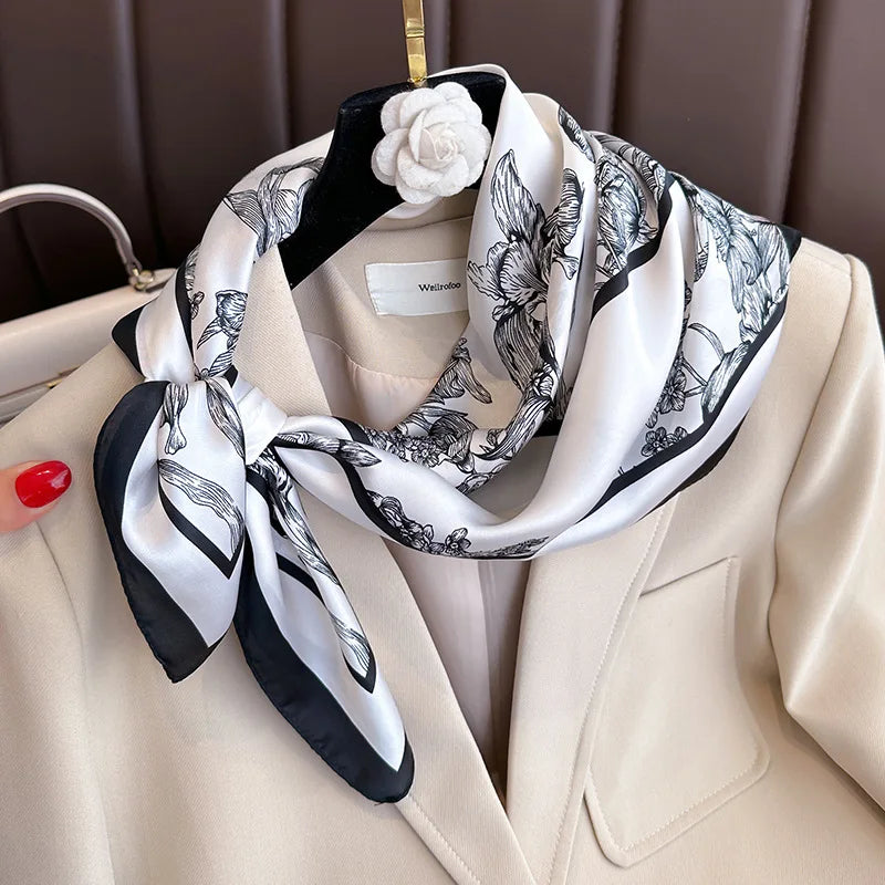 Silk-Touch Square Scarf Plaid Print Serenyah