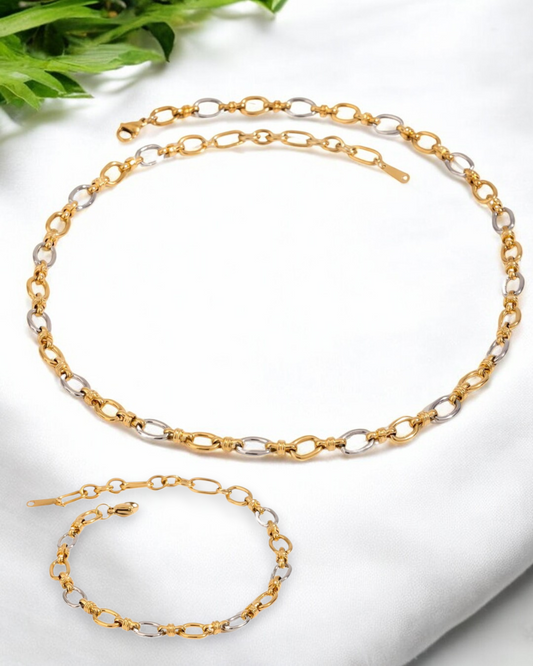 Cadena Addison – Pulsera y collar de acero inoxidable en dos tonos oro y plata | Serenyah