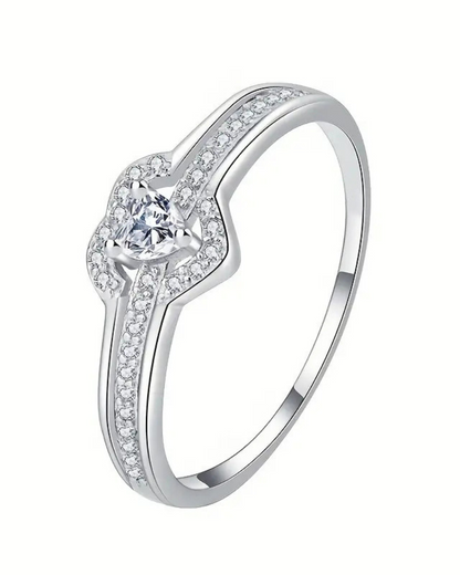 Améline Ring – Heart Zirconia Ring with Double Setting, Gold or Silver | Romantic & Elegant
