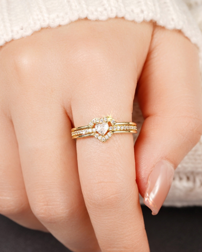Améline Ring – Heart Zirconia Ring with Double Setting, Gold or Silver | Romantic & Elegant