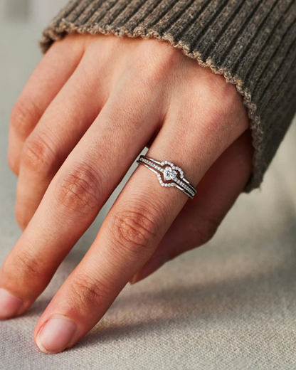 Améline Ring – Heart Zirconia Ring with Double Setting, Gold or Silver | Romantic & Elegant