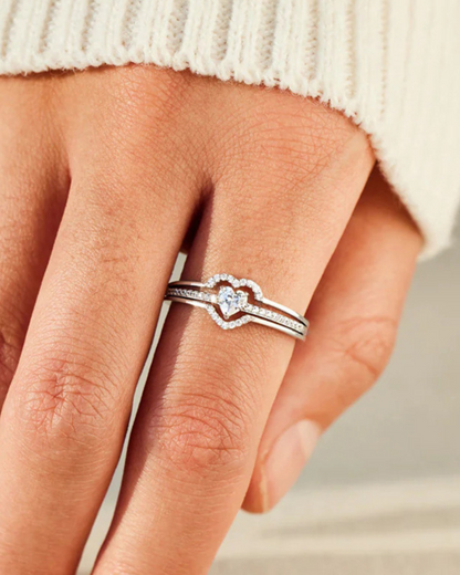 Améline Ring – Heart Zirconia Ring with Double Setting, Gold or Silver | Romantic & Elegant