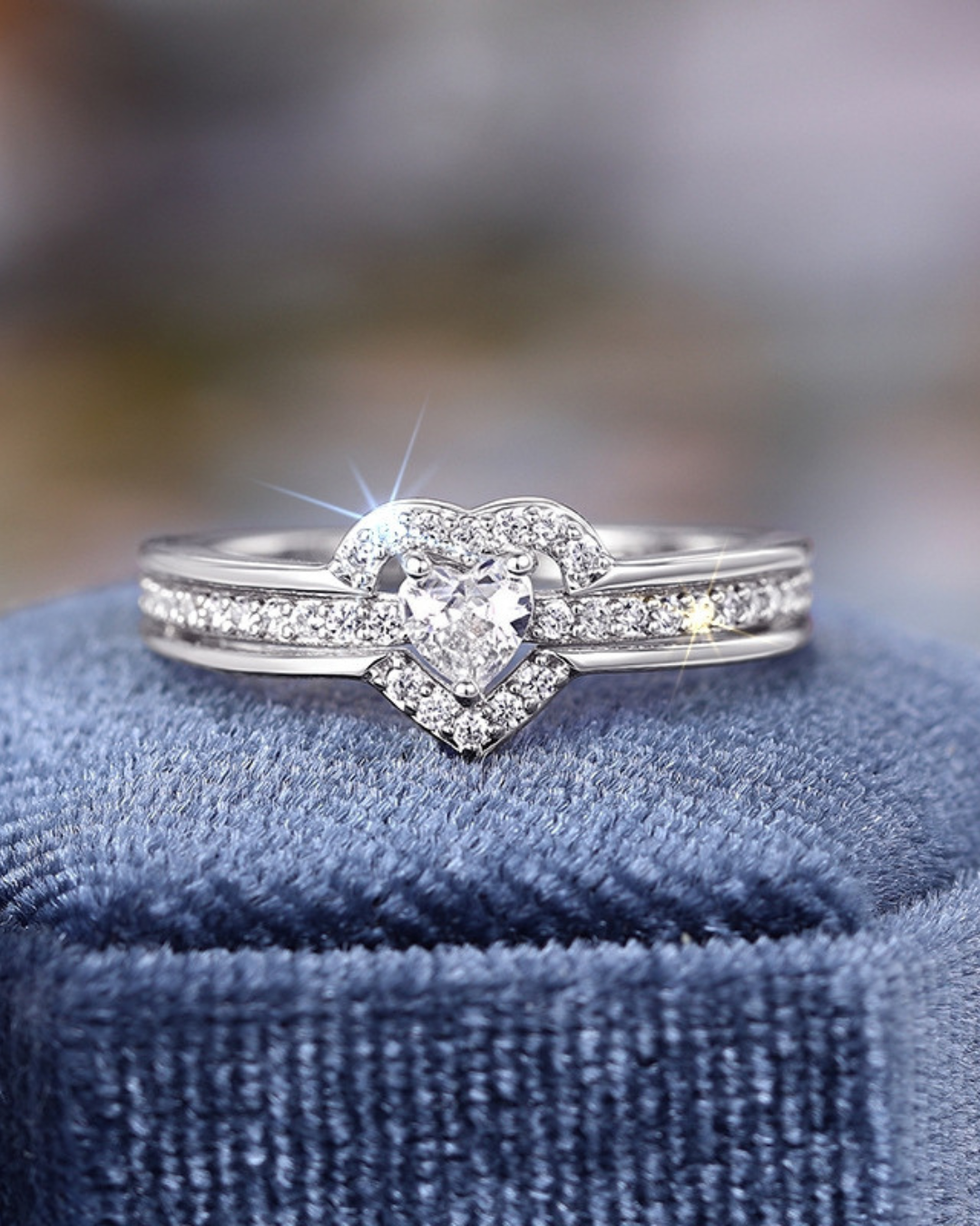 Améline Ring – Heart Zirconia Ring with Double Setting, Gold or Silver | Romantic & Elegant