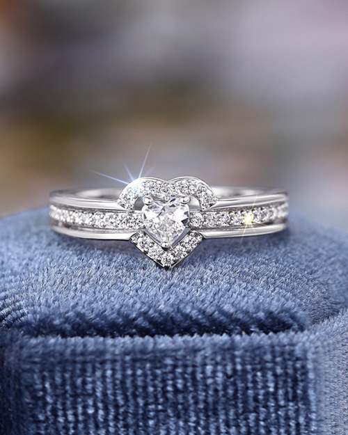 Améline Ring – Heart Zirconia Ring with Double Setting, Gold or Silver | Romantic & Elegant
