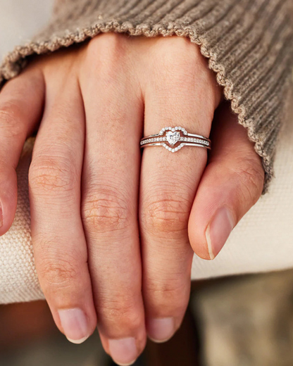 Améline Ring – Heart Zirconia Ring with Double Setting, Gold or Silver | Romantic & Elegant