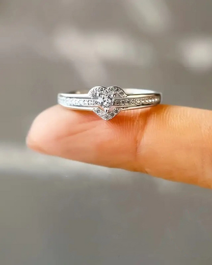 Améline Ring – Heart Zirconia Ring with Double Setting, Gold or Silver | Romantic & Elegant