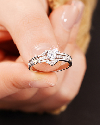 Améline Ring – Heart Zirconia Ring with Double Setting, Gold or Silver | Romantic & Elegant