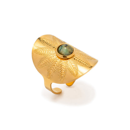 Anillo Aksum - Anillo de piedra turquesa africana | Joyería étnica bohemia de banda ancha para mujer