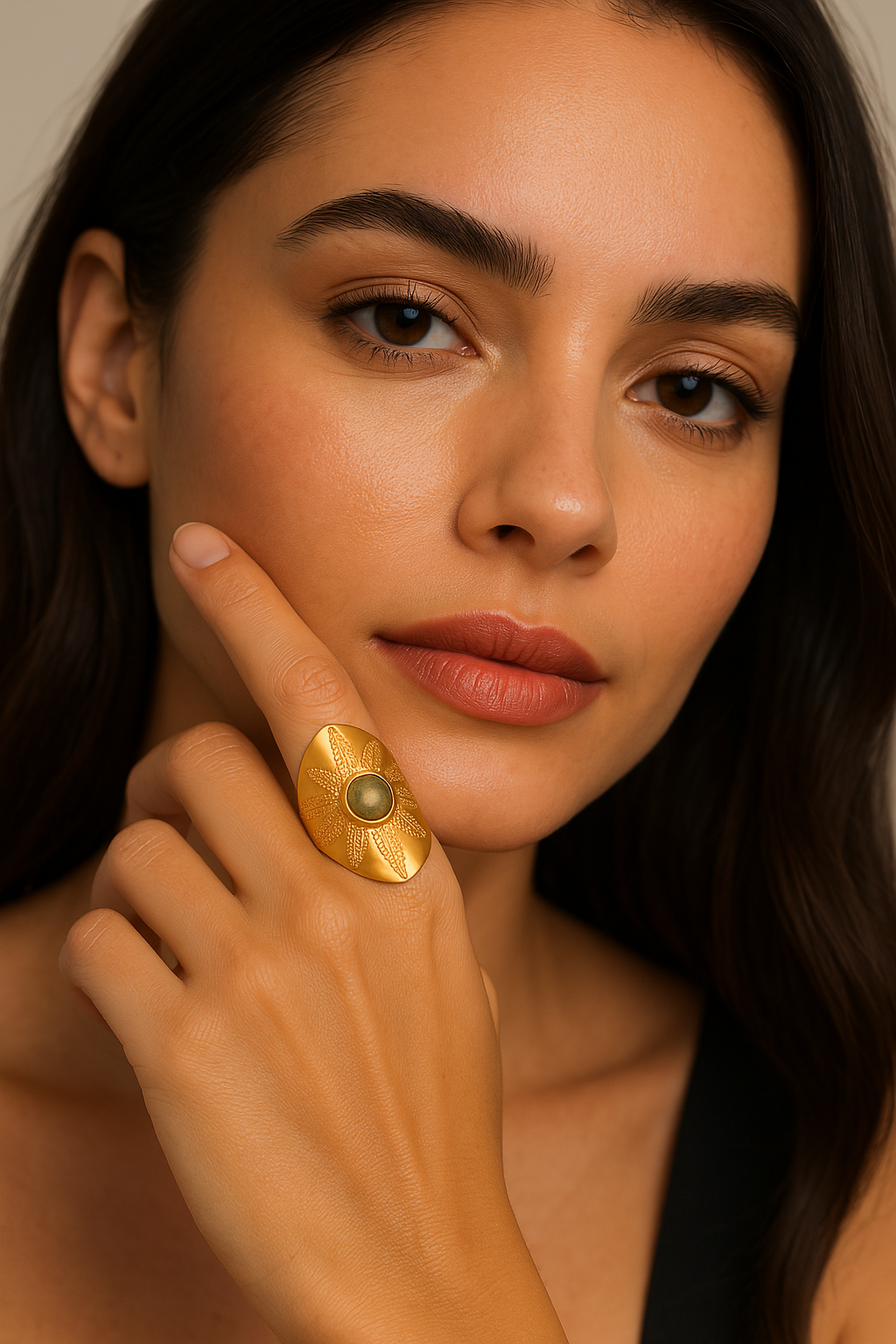 Anillo Aksum - Anillo de piedra turquesa africana | Joyería étnica bohemia de banda ancha para mujer
