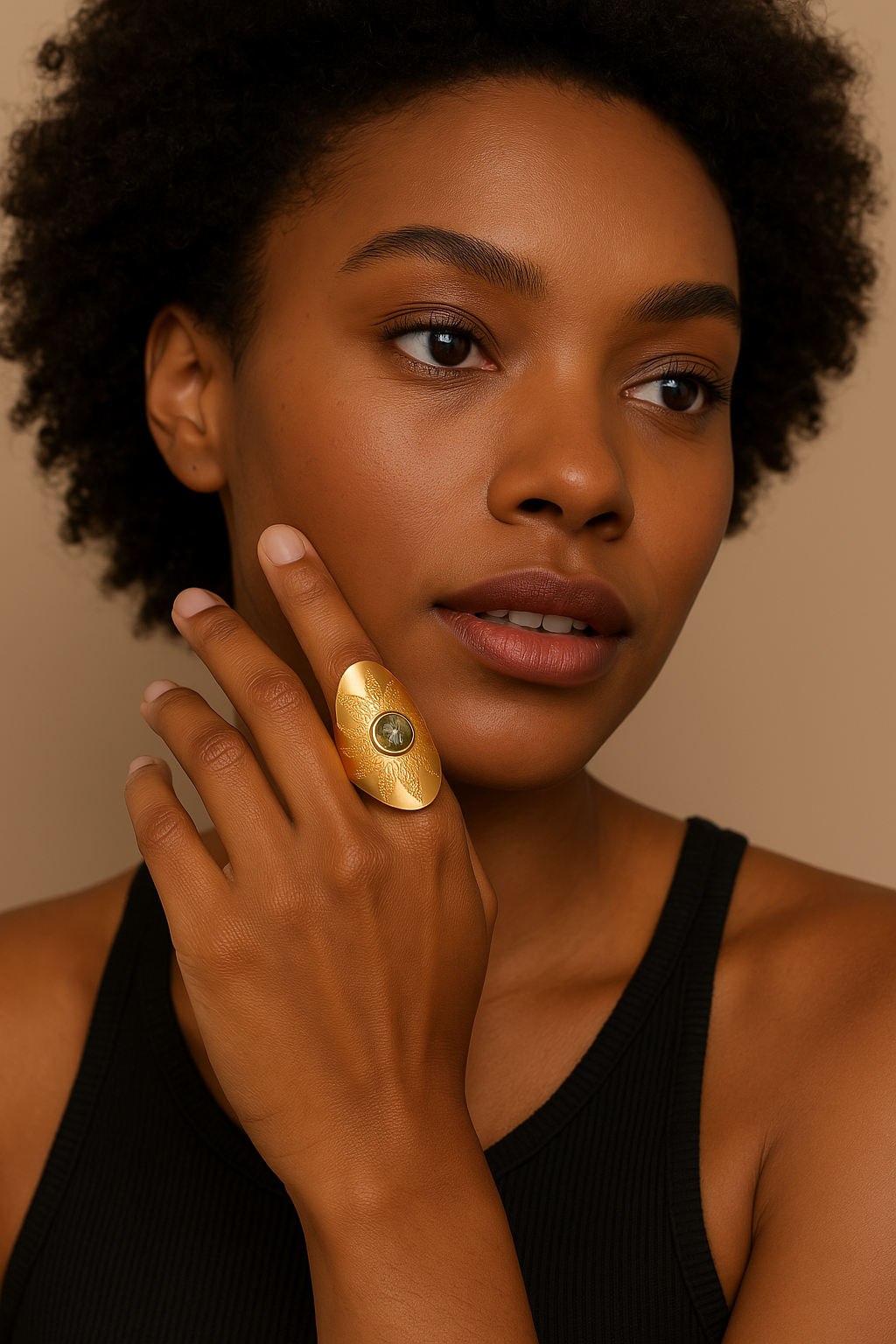 Anillo Aksum - Anillo de piedra turquesa africana | Joyería étnica bohemia de banda ancha para mujer