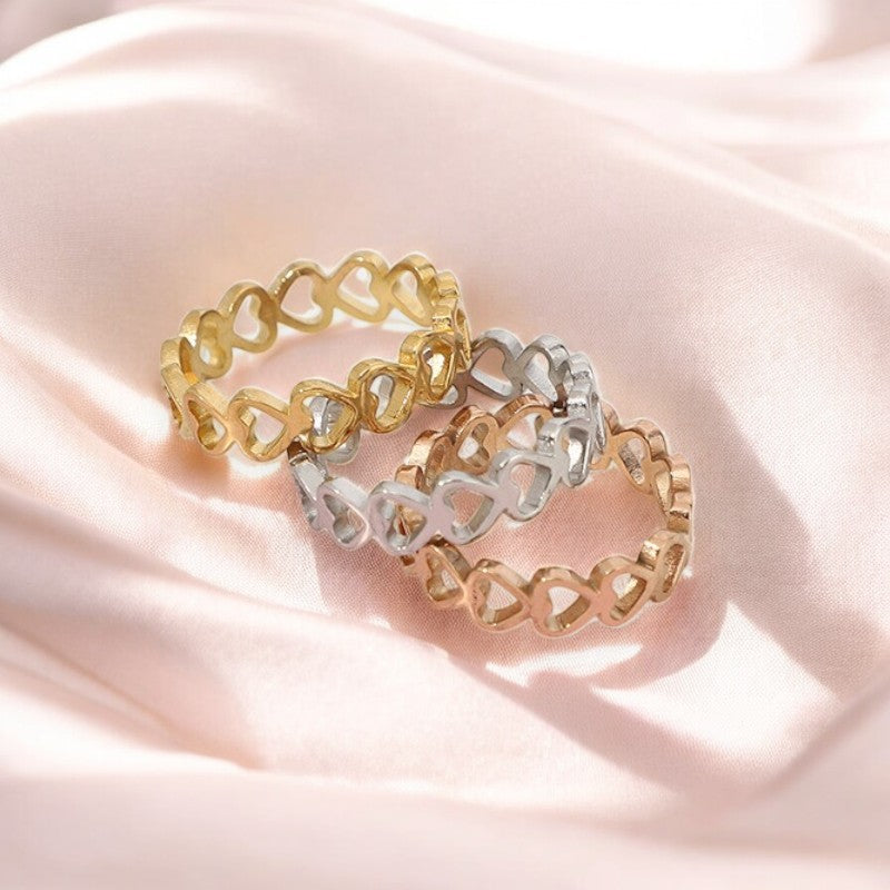 Anillo Amoura - Anillo de Corazón Abierto de Acero Inoxidable | Oro, Rosa y Plata | Joyería Romántica