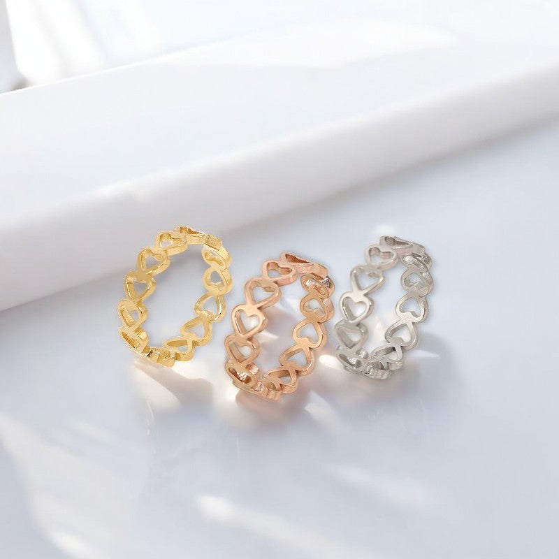 Anillo Amoura - Anillo de Corazón Abierto de Acero Inoxidable | Oro, Rosa y Plata | Joyería Romántica