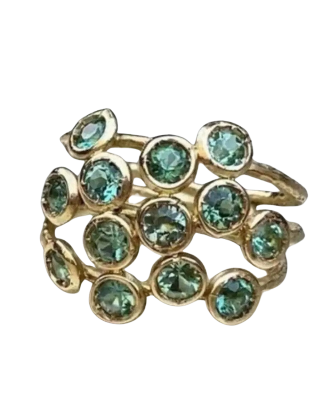 Anillo Auralie – Anillo multicapa chapado en oro con cristales verde aguamarina | Joyería de Glamour