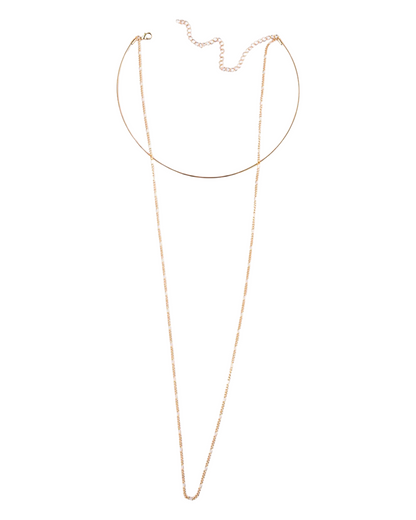 Aureum Curve Gold Layered Necklace | Crescent Collar & Long Chain – Serenyah