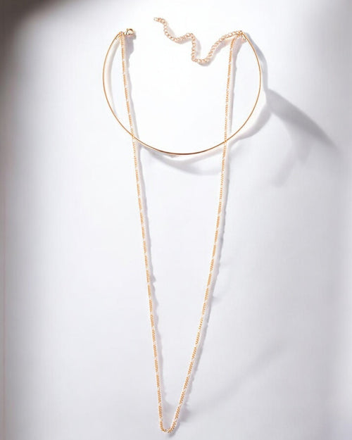 Aureum Curve Gold Layered Necklace | Crescent Collar & Long Chain – Serenyah