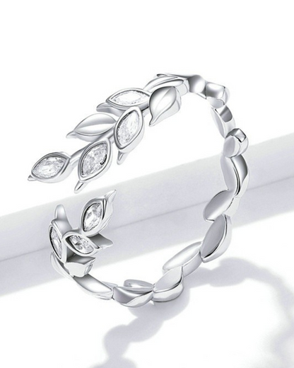 Anillo Aurina – Anillo Abierto de Oreja de Trigo de Plata de Ley 925 | Ajustable | Joyería Inspirada en la Naturaleza