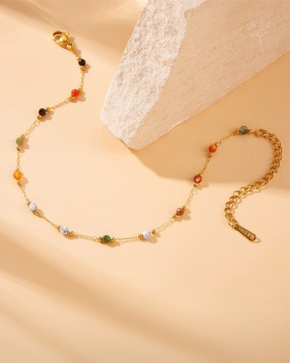 Tobillera Aurora – Acero Inoxidable Dorado y Cuentas de Piedra de Colores | Serenyah