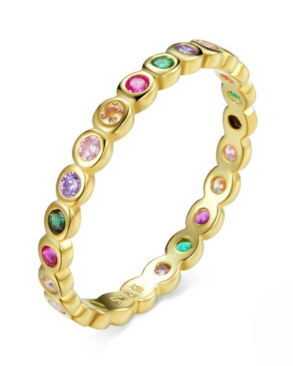 Anillo Auryn: Anillo de plata 925 con piedras de colores arcoíris en plata u oro.