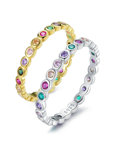 Anillo Auryn: Anillo de plata 925 con piedras de colores arcoíris en plata u oro.
