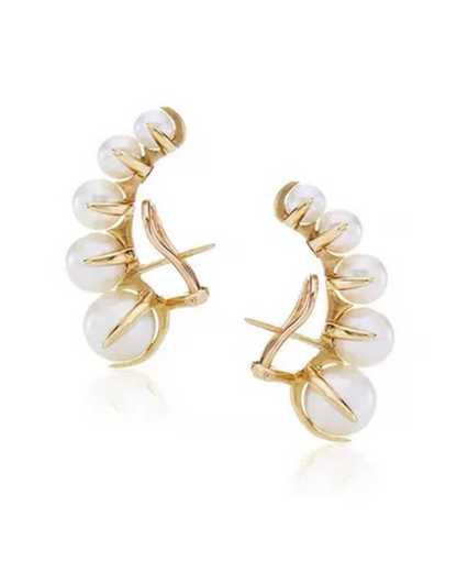 Pendientes Bellamé – Cascadas de Perlas Doradas en Ear Cuff | No Requiere Perforación | Serenyah