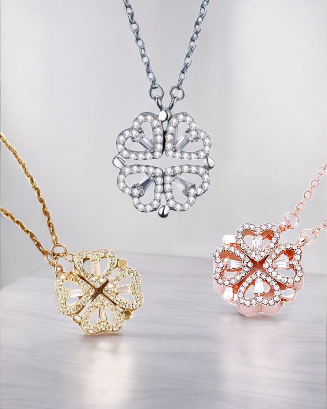 Collar Trébol Celeste | Colgante Corazón Trébol de Cuatro Hojas 2 en 1 – Serenyah