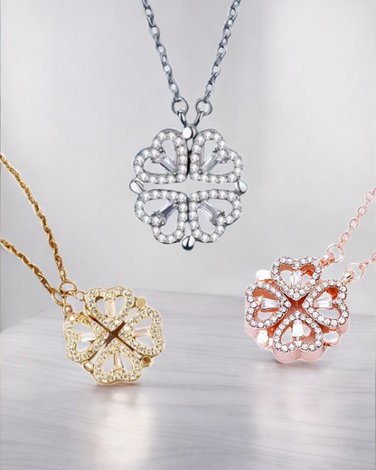 Collar Trébol Celeste | Colgante Corazón Trébol de Cuatro Hojas 2 en 1 – Serenyah