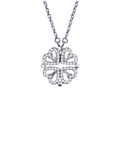 Collar Trébol Celeste | Colgante Corazón Trébol de Cuatro Hojas 2 en 1 – Serenyah