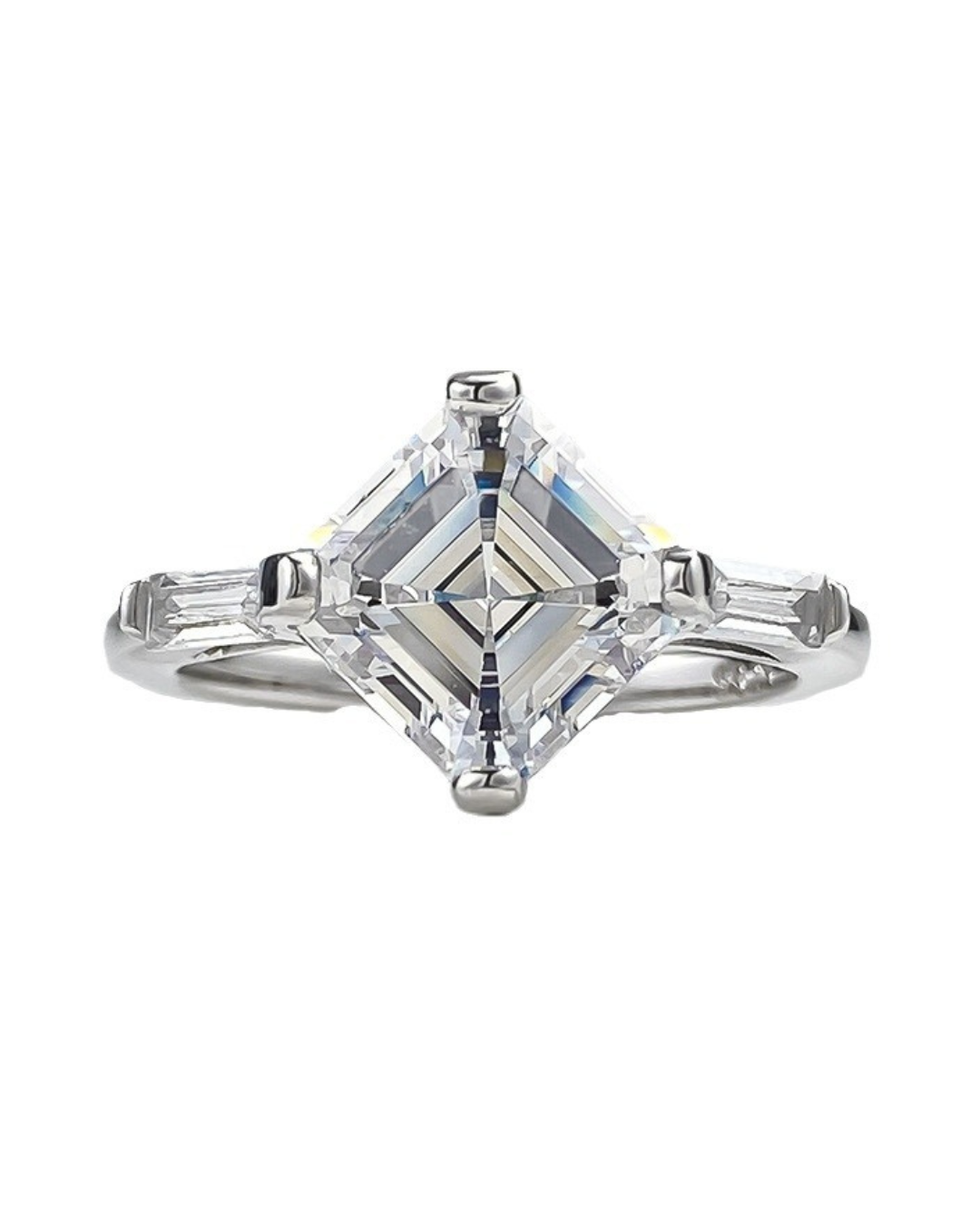 Clarya Ring – 925 Sterling Silver Princess Cut Ring with Baguette Side Stones | Elegant Jewelry