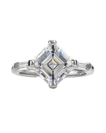 Clarya Ring – 925 Sterling Silver Princess Cut Ring with Baguette Side Stones | Elegant Jewelry