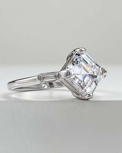 Clarya Ring – 925 Sterling Silver Princess Cut Ring with Baguette Side Stones | Elegant Jewelry