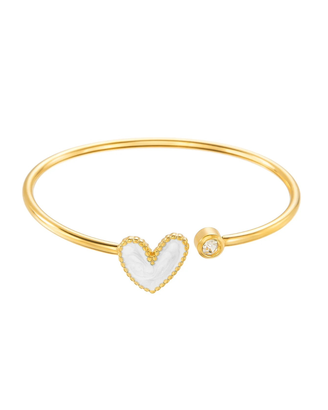 Pulsera Cuöréa - Brazalete de Puño Abierto Esmaltado con Corazón Dorado para Mujeres | Serenyah