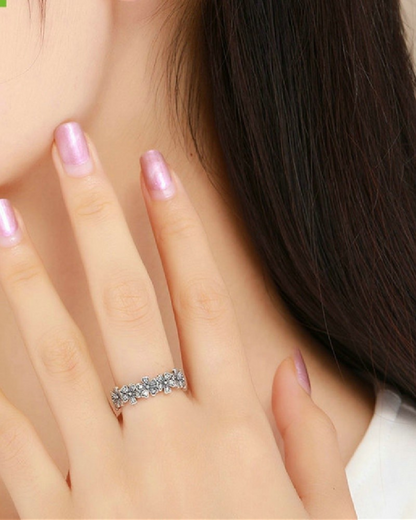 Anillo Daiséa – Anillo de flor tipo margarita de plata de ley 925 con circonitas | Joyería floral romántica