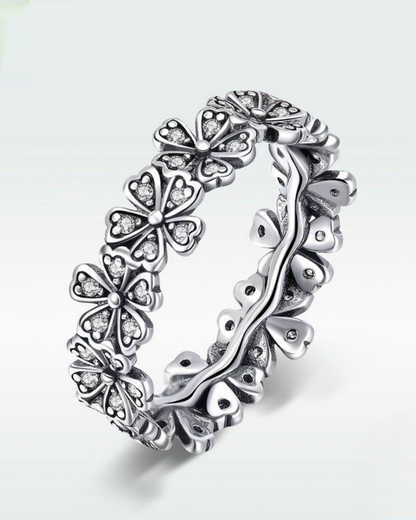 Anillo Daiséa – Anillo de flor tipo margarita de plata de ley 925 con circonitas | Joyería floral romántica